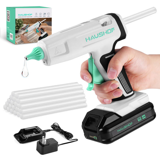 HAUSHOF Cordless Hot Glue Gun, 20V Glue Gun with 20 PCS Full Size Sticks, Drip-Free Fast Preheating Glue Gun Kit for DIY & Crafts, Repair and Construction, Rechargeable Battery and Charger Included