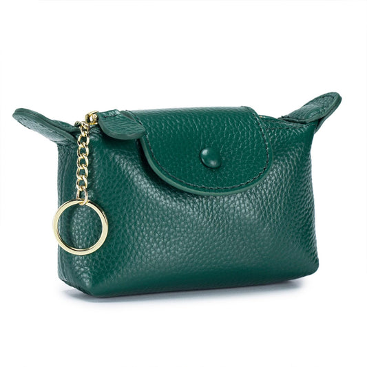 BDHRKTE Grass Green Leather Coin Purse with Keychain - Small Zipper Pouch for Women, Mini Wallet for Cash Coins Credit Cards
