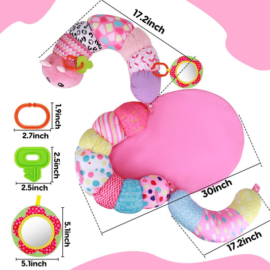 2 in 1 Baby Tummy Time Mat & Support Seated Pillow Infant Newborn Toys 0 1 2 3 4 5 6 Months Pink Caterpillar Sensory Developmental Playmat 0-6 3-6 12 Month Mirror Babies Girls Shower Easter Gifts
