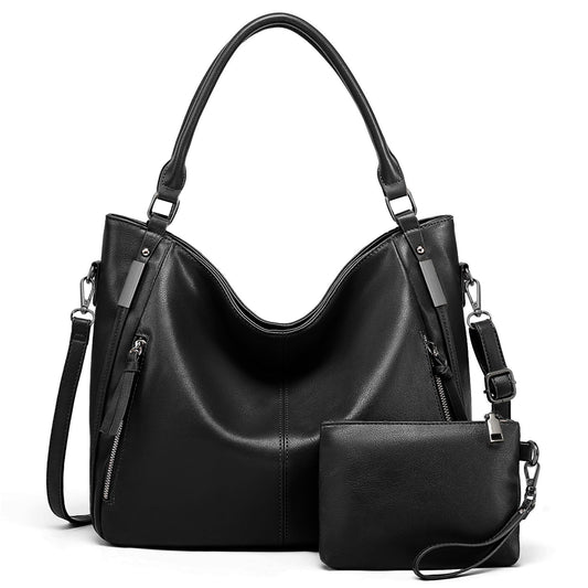 Goinsound Women's Hobo Bags Leather Large Tote Bag Purse with Multiple Pockets Shoulder Bag with Adjustable Straps Black
