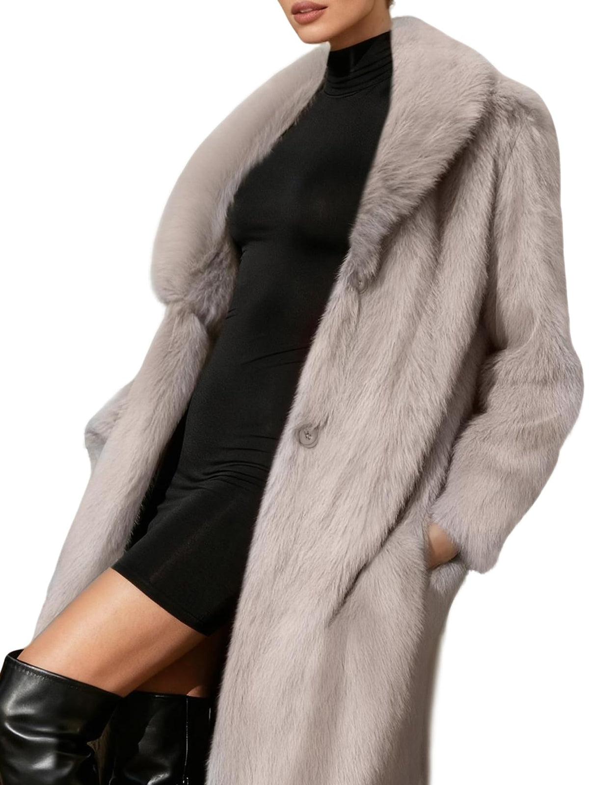 Gudasuo Faux Fur Jacket Women Zip Up Cropped Fur Coats Long Sleeve Open Front Jackets Outwear(0065 KH S)