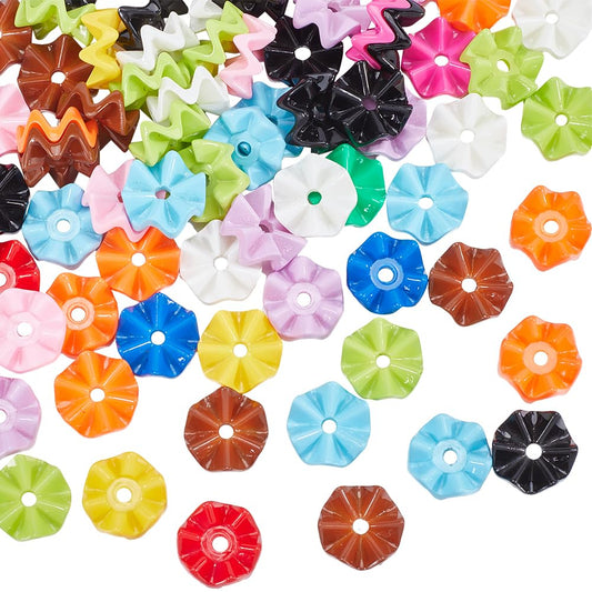 SUNNYCLUE 1 Box 100Pcs Wave Beads Bulk Mini Shaped Bead Acrylic Opaque Plastic Candy Color Snowflake Flower Shape Loose Spacer Small Beads for Jewelry Making Bracelet Necklace DIY Crafts Accessories