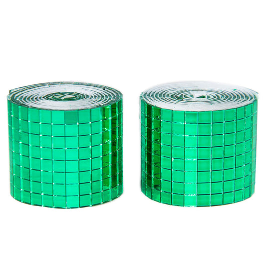 Green Self Adhesive Glass Mirror Mosaic Tiles, 2 Rolls 3200 Pieces Disco Ball Tiles for DIY Craft, Interior, Art Collage, Card Making, Cups 5 x 5 mm
