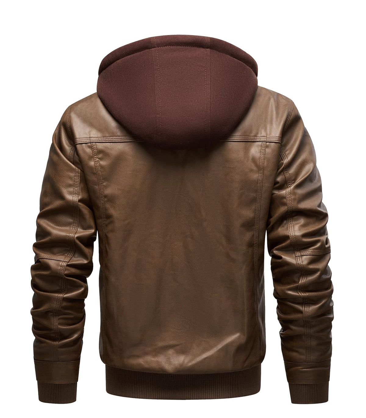 INVACHI Men's Faux Leather Motorcycle Jacket with Removable Hood Windproof Vintage PU Biker Bomber Coat with Fleece Lining