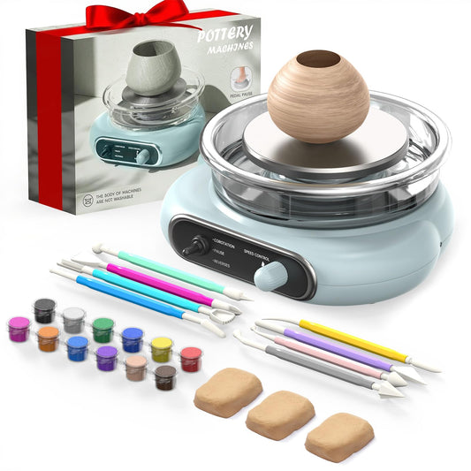 Alldeer Pottery Wheel for Kids Teens Beginners - 4.7" Turntable Electric Mini Clay Wheel with Foot Pedal, Adjustable Speed Ceramic Making Machine with 8 Pottery Shaping Tools, Craft Kits