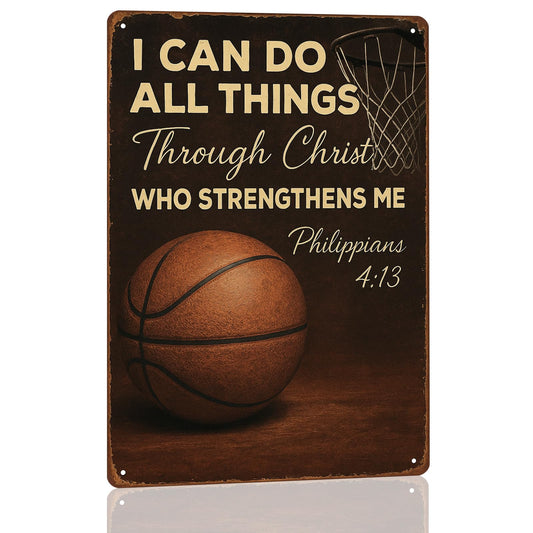 Basketball Wall Decor for Boys Workout Room Decor Gym Motivational Sign I Can Do All Things Through Christ Signs Vintage Metal Tin Sign For Gym Workout Sign Basketbal Gifts Fitness Sign Inspirational Posters Gym Art Wall Decor 8x12 Inches