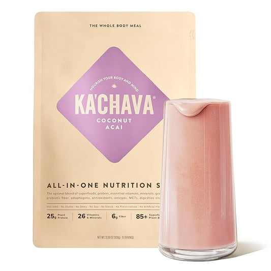 Ka?™Chava Whole Body Meal Shake Coconut Acai 2 lb ??Vegan Protein Powder with 85+ Superfoods & Greens ??Plant-Based Meal Replacement ??Probiotics & Digestive Enzymes ??Gluten & Dairy Free (15 Servings)