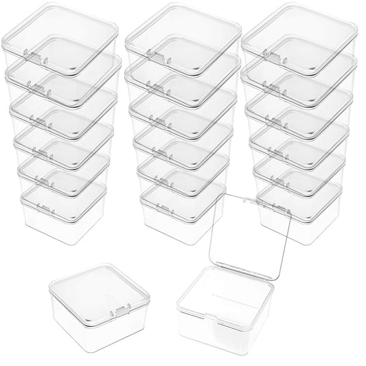 LJY 20-Pack 2.6x2.6x1.4in Clear Plastic Storage Boxes,Square Small Parts Organizer Containers with Lids for Jewelry,Beads,Crafts,Electronics,Stackable PP Plastic Boxes for Home Office Organization