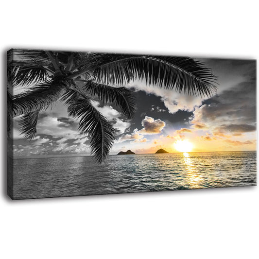 Bamdeya Wall Decor Living Room Black and White Beach Wall Art Sunset Seascape Pictures Palm Canvas Prints Art Wall Decor Bedroom Ocean Poster Painting for Home Office Decoration Scenery Artwork