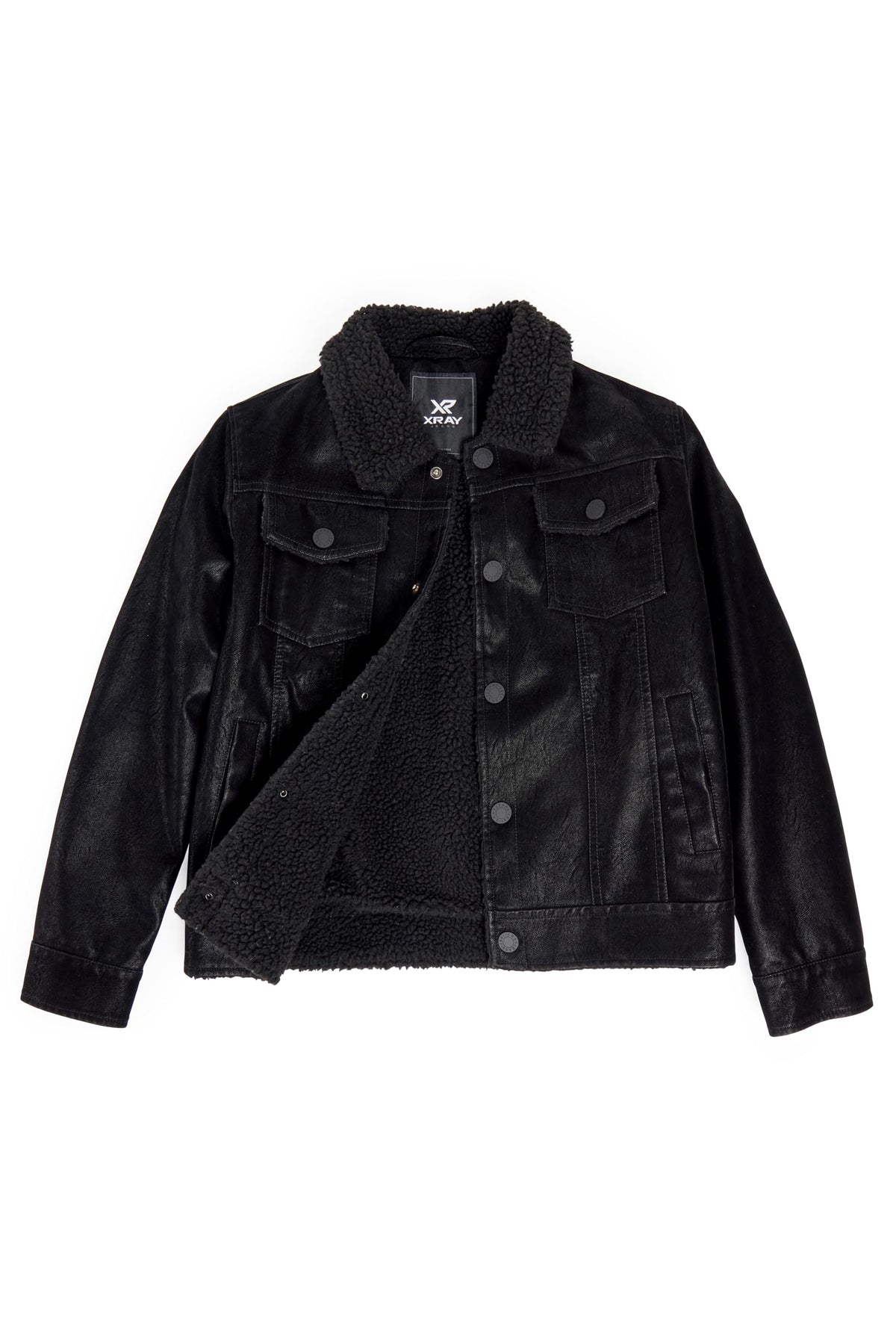 X RAY Teen Faux Leather Jacket Fall & Winter, Kids Outerwear Coat, Faux Suede Ranger Jacket W/Faux Shearling Lining, Black, Medium