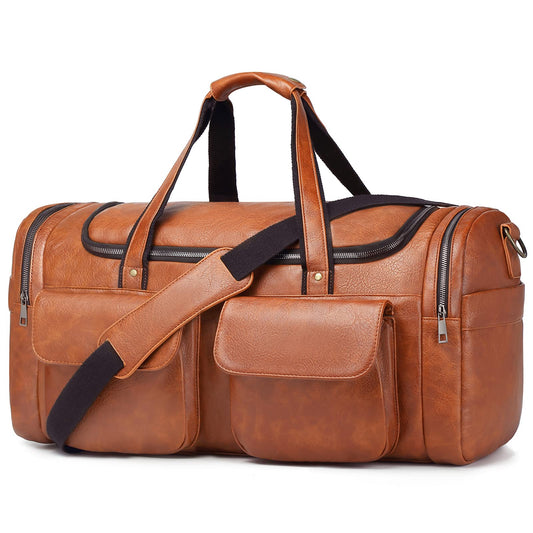 BOLOSTA Travel Duffel Bag for Men Women, Large PU Leather Carry on Duffle Bags for Traveling, Waterproof Overnight Weekender Duffel Bag with Shoe Compartment - Perfect for Daily Use/Birthday Gift