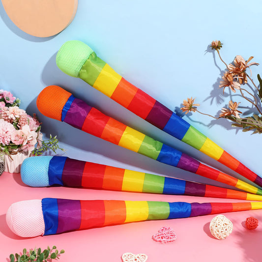 Leyndo 12 Pcs 28 Inch Throw and Catch Balls with Rainbow Tail, Soft Sports Play Comet Balls Playground Toys Bulk for Kids Adults Games and Activities Fun Throwing School (Classic)