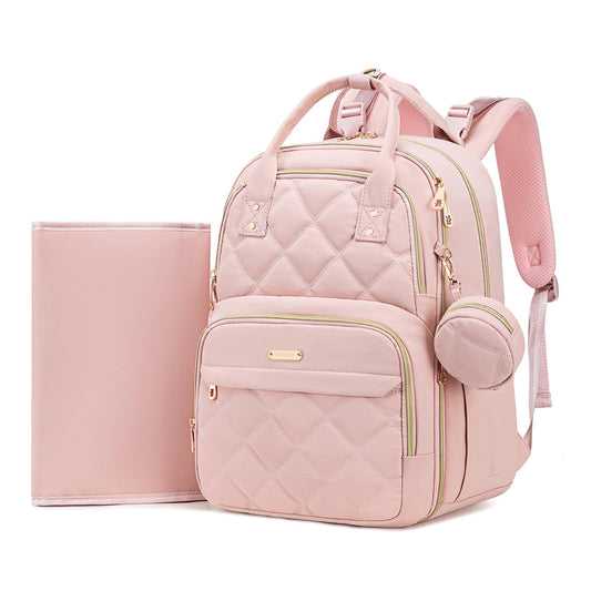 ViveVoy Diaper Bag Backpack, Large 26L Baby Bag with Portable Changing Pad & Pacifier Case, Waterproof Quilted Maternity Backpack for Mom and Dad, Travel Essentials with Insulated Pockets, Pink