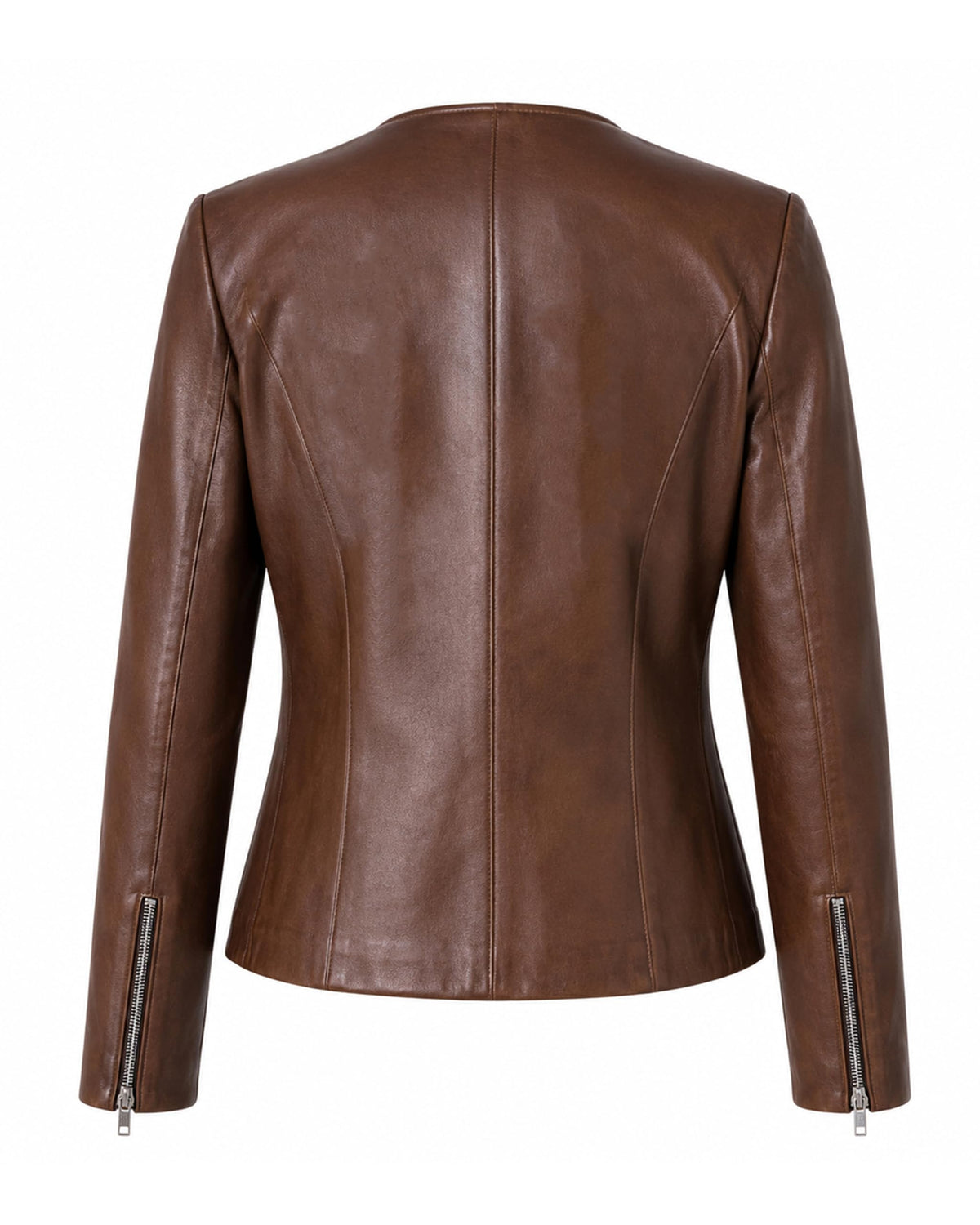 Jild Stylish Collarless Leather Jacket Women – Slim Fit Elegant Style Womens Lightweight Lambskin Leather Jacket (Bas.Wo-Cognac-4XL)