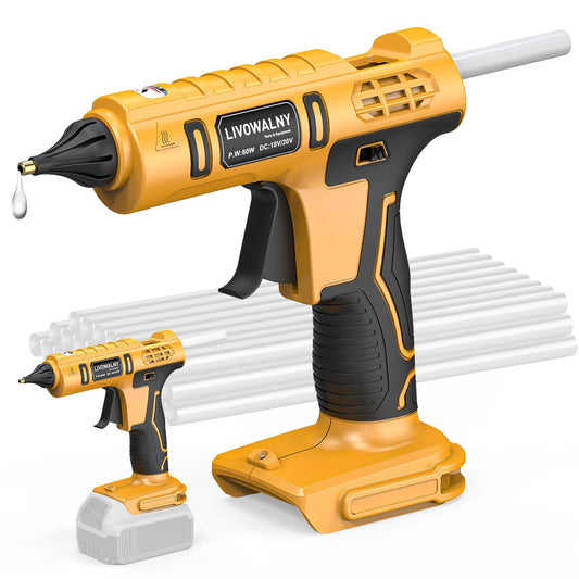 LIVOWALNY Cordless Hot Glue Gun Compatible with Dewalt 20V Battery (Tool Only) 100W Hot Glue Gun And 30 Sticks Set in Crafting Wood PVC Glass Home Repair with 30 Pcs 0.27 * 5.9 inch Hot Glue Sticks