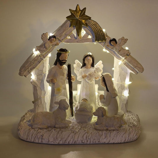 WANCHIY Nativity Set Indoor– Nativity Scene with Manger, Christmas Nativity Sets & Figures with LED Lights, Christmas Decorations Indoor for Home Display