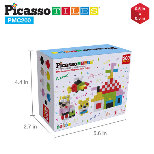 Picasso Cubes 0.5” Pixel Magnetic Puzzle Cube 200 Piece Mix & Match Sensory Toys STEAM Education Learning Building Block Magnets Children Construction Toy Set Stacking Magnet Creative Kit PMC200