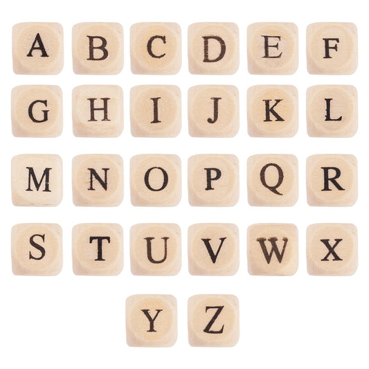 KISSITTY About 1060pcs Maple Wooden Beads for Crafts Mixed Letter A-Z Wood Beads Cube Alphabet Beads Large Hole Wood Spacer Beads for Necklaces Bracelets Earrings Jewelry Making 10x10x10mm