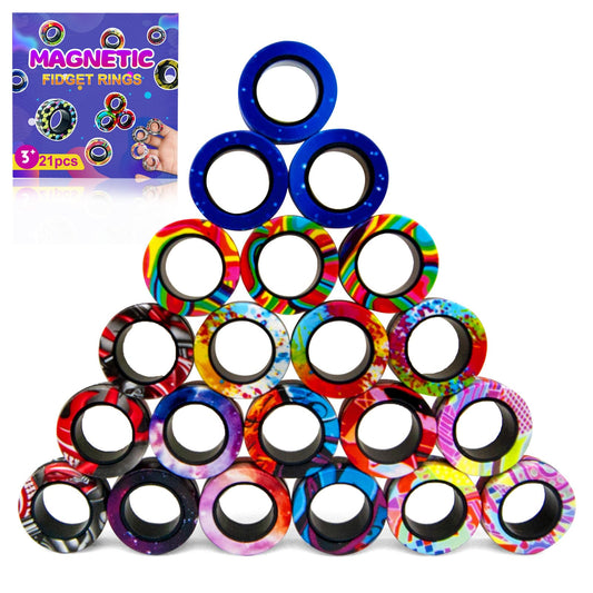 21 Pcs Magnetic Rings Fidget Toys Set Classroom Prizes for Kids Finger Magnet Rings ADHD Anxiety Fidget Spinner Rings for Relief Birthday Present for Adults Teens Kids
