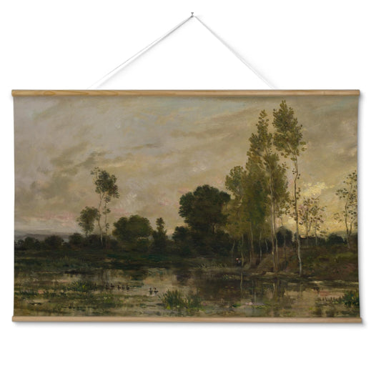 InSimSea 36x54 Extra Large Canvas Scroll, Vintage Coastal Landscape with Green Trees, Oversized Farmhouse Wall Art for Living Room, Bedroom, Dining Room, Office