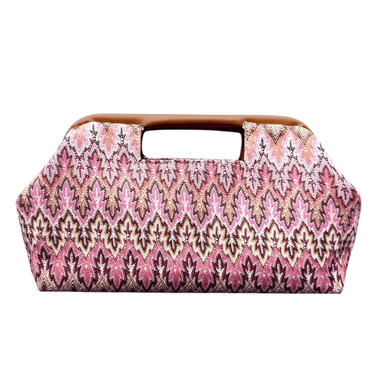 ENBEI Women's Top Handle Clutch Purse, Evening Bag with Leather-Wrapped Metal Handle, Handbag Clutch for Party & Daily Use (Pink Bohemia)