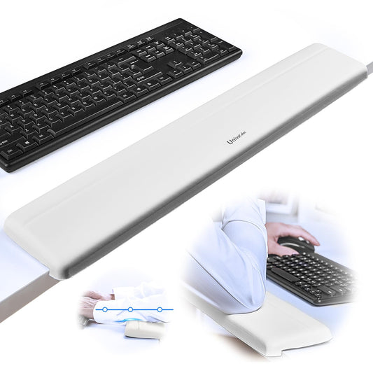 UnivoColors Long Arm Rest for Desk Edges,PU Leather,Non-Slip,Memory Foam,Desk Edge Support,Ergonomic Design for Long-Hour Work(23.6 * 3.9 inch One-Piece Design of White)