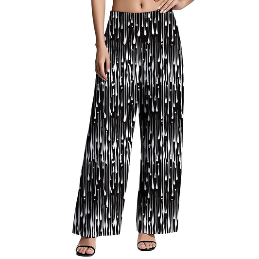 ZOCAVIA Black White Striped Wide Leg Pant for Women Elastic High Waist Palazzo Pants Summer Lightweight Flowy Beach Casual Baggy Trousers with Pockets 4XL