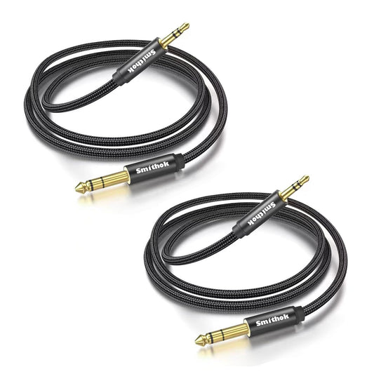 2pack 1/8 1/4 Cable,6.35mm 1/4" 3.5mm 1/8" 10Ft(3m) Smithok to Stereo Audio Male to Male TRS Bidirectional Stereo Audio