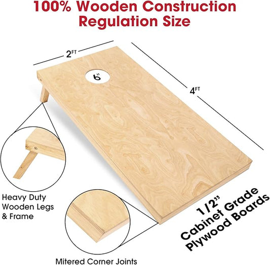 GoSports Regulation Size Wooden Cornhole Set with Natural Wood Finish - Includes Carrying Case