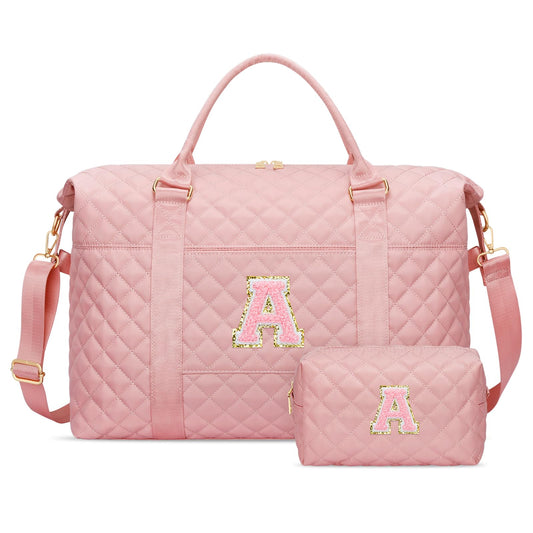 Gifts for Teen Girl, Initial Travel Duffle Bag, Personalized Women Weekender Overnight Bags, Gift for Daughter Kid Mom Friend College Girl Graduation Teacher（Pink,A)