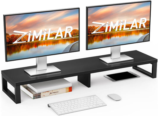 2 Zimilar Dual Monitor Stand Riser, Large Monitor Stand for Desk, Wood Monitor Riser with Storage Organizer for Home