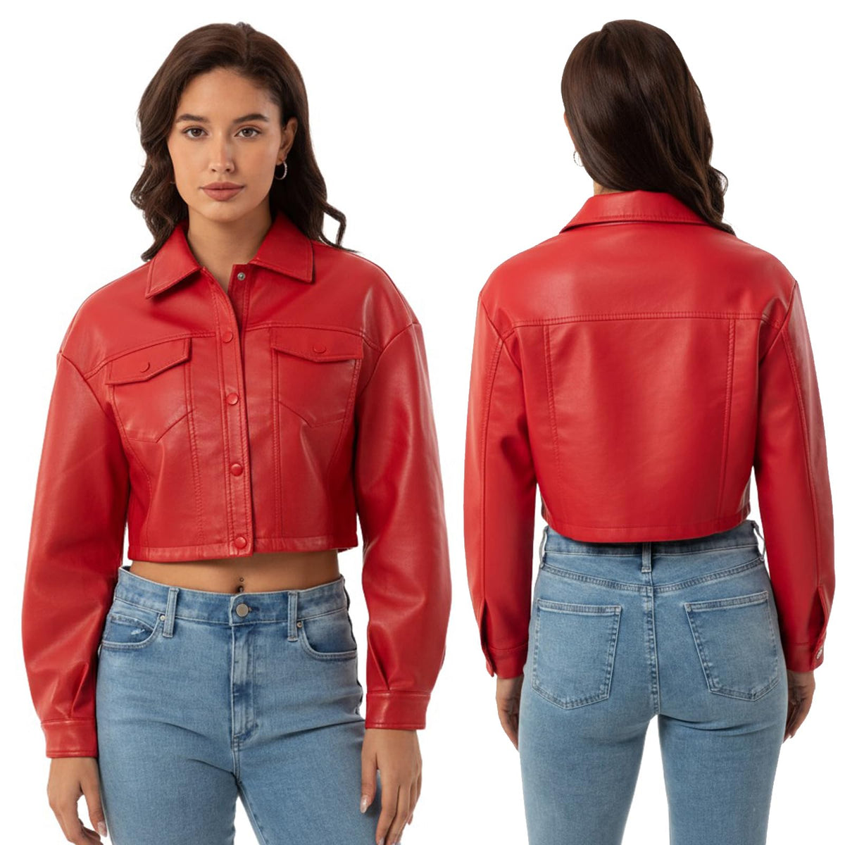 CHIGUO Women Faux Leather Cropped Jacket Trendy Moto Biker Short Jacket Fashion PU Coat Party Jacket