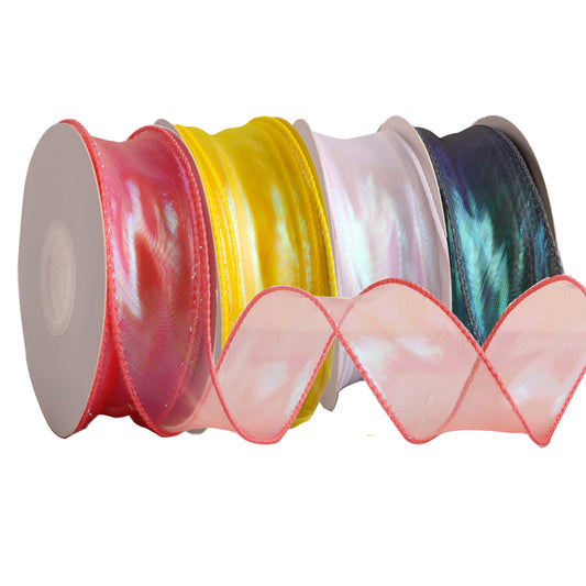 CMFYHM 4 Rolls 4 Colour Organza Ribbon 1-1/2 Inch Wide 10 Yards Wired Chiffon Ribbon for Gift wrap Bow DIY Craft Bouquet Wreath Baking Baby Shower Wedding Parties Valentine Christmas Tree Decoration