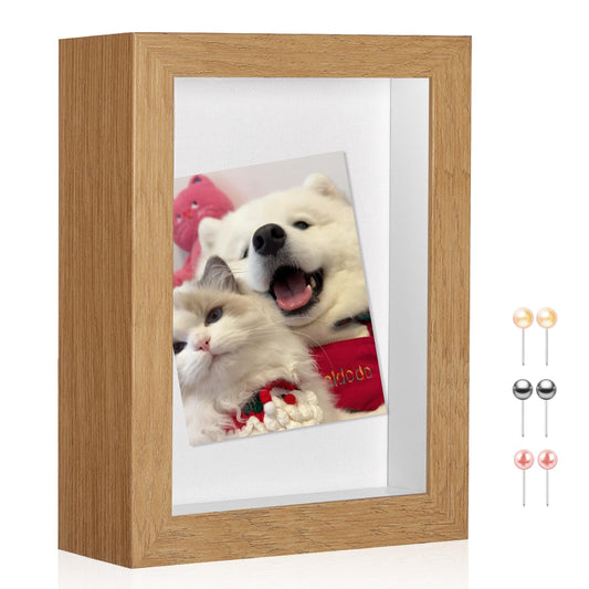 MUXIUNT 4x6 Shadow Box Picture Frame Display Case with Soft Linen Back-Real Glass,Small Mini Wood Color Deep Shadow Box Frame 4x6 for Insect Medal Display Pet Photo Memorial Flower Craft