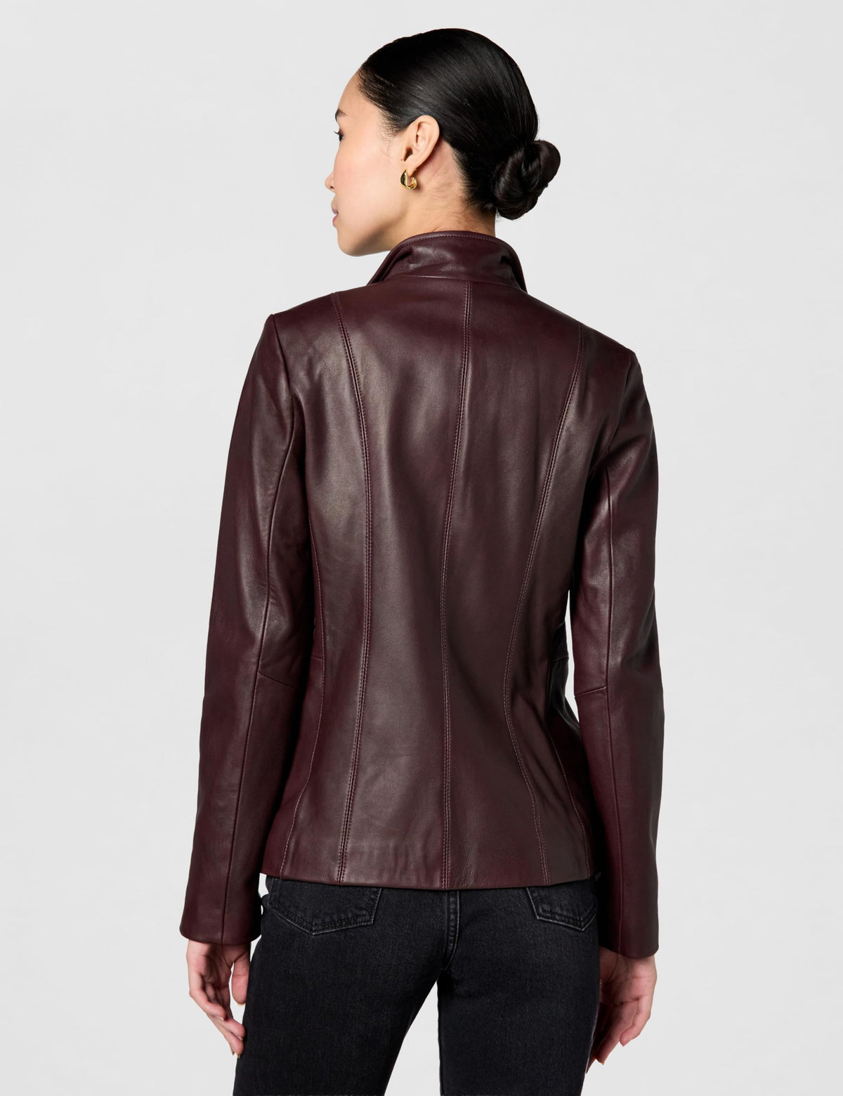 Cole Haan Women's Leather Wing Collared Jacket, Chianti, Small