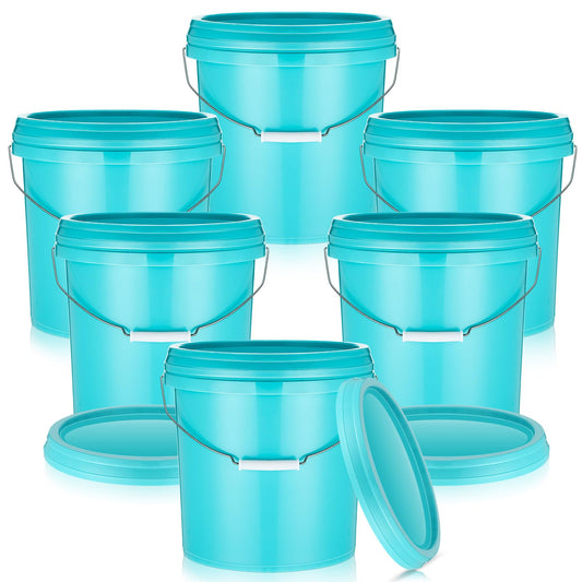 Blushtier 6 Pcs 3.2 Gallon Plastic Bucket with Lid and Metal Handle All Purpose Pail Recyclable Multipurpose Storage Bucket Heavy Duty Bucket Pail Container for Home Household Cleaning, Lake Blue