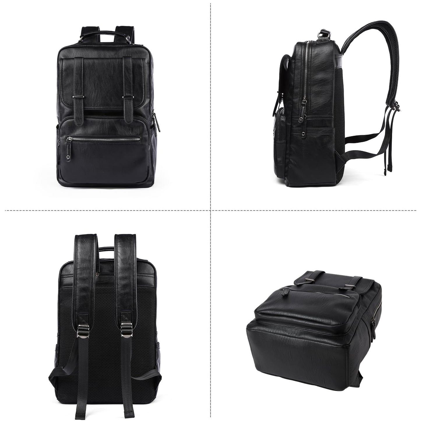 MATE ELAN Leather Backpack Laptop 15.6 inch Lightweight Retro Business College Casual Travel Overnight Daypack Work backpack black Gift
