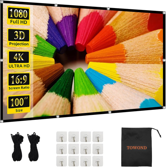 TOWOND 100 inch 16:9 Projector Screen Projection Screen Indoor Outdoor Washable Anti-Crease HD Rear Front Movies Screen