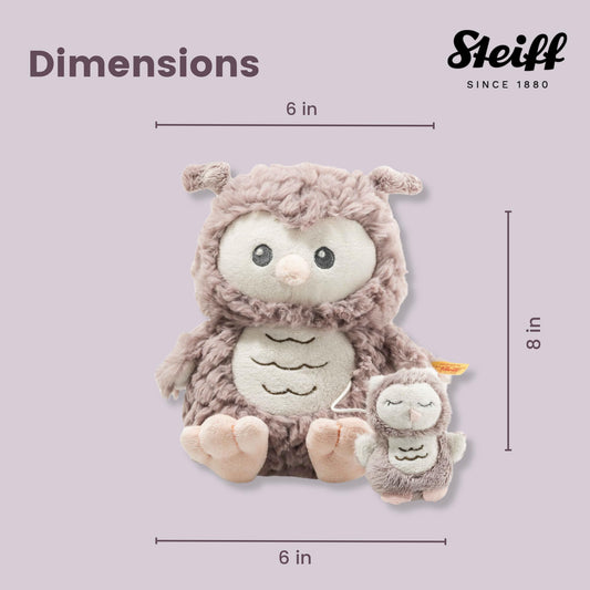 Steiff Ollie Owl, Premium Owl Musical Stuffed Animal, 0-6 or 6-12 Months, Baby Musical Toys, Baby Pull Toy for Babies, Soft Cuddly Friends (Rosé Brown, 8")