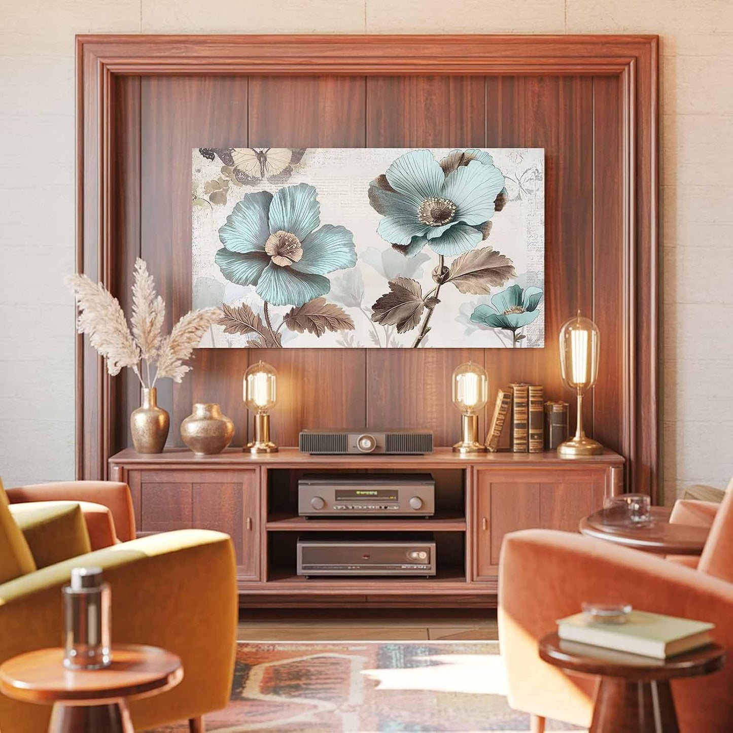 Singingin 85 Inch, Victorian Style Broccoli Butterfly TV Dust Cover Blue Flowers Plant Computer Monitor Cover Dustproof