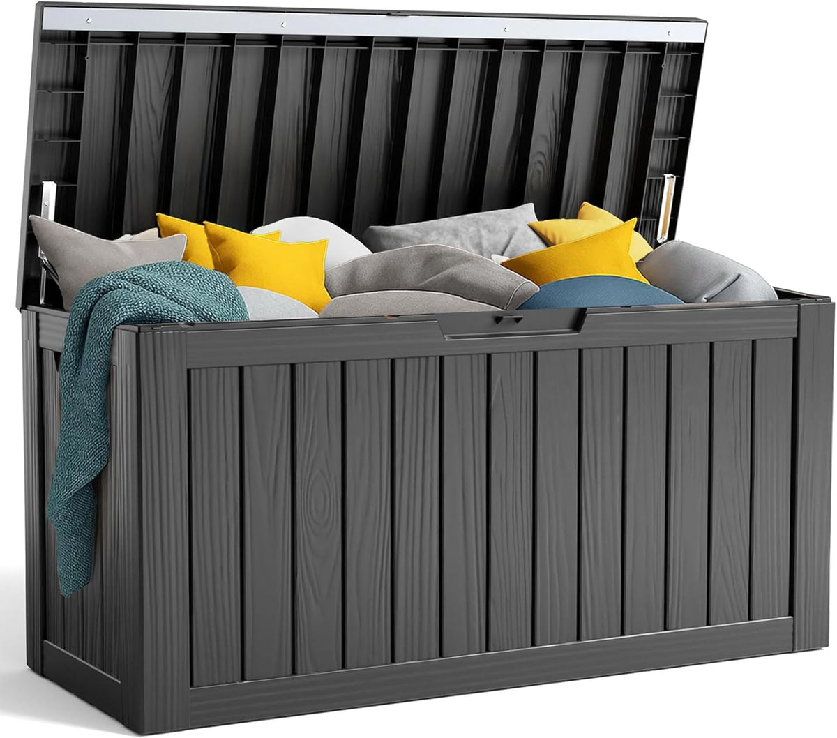 PatioZen 90 Gallon Resin Deck Box - Lockable Outdoor Storage for Furniture & Garden Tools | Waterproof - Black