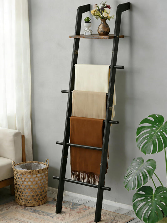 Taozun Minimalist Wood Blanket ladder - Boho Style Wall-leaning Display Towel Rack for Throw Quilt, Standing Ladder Shelf, Blanket Storage for Living Room, Bathroom