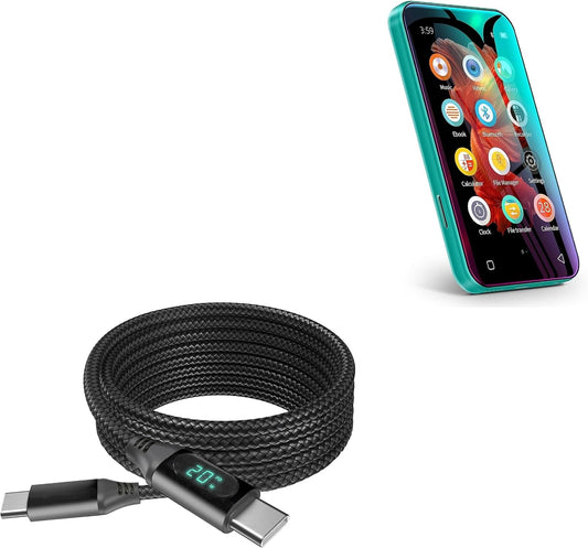 BoxWave TIMMKOO Q3E MP3 (6ft) (100W), Cable Compatible with Player - PowerDisplay PD Cable - USB-C to USB-C LED Wattage
