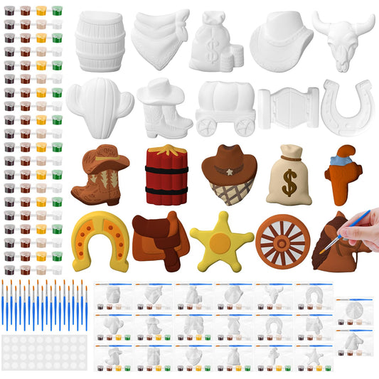 Simgoing 20 Set Cowboy Ceramics to Paint Ready to Paint Your Own Ceramic Cowboy DIY Western Paintable Statues Craft with Brush Palette for Adult Western Table Centerpieces Decorations