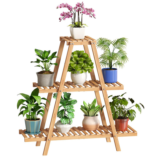 BMOSU Plant Stand Bamboo for Indoor Outdoor Tiered Plant Shelf 8 Potted Flower Holder Ladder Rack Garden Balcony Living Room Patio(3 Tier Natural)