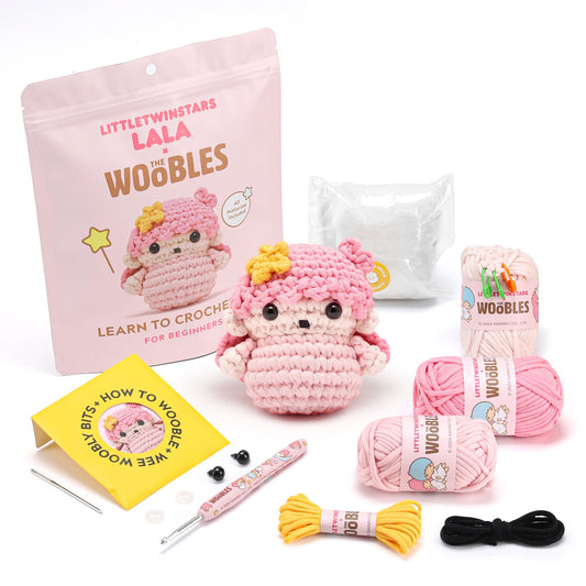 The Woobles Hello Kitty Crochet Kit - Beginners Wooble Crochet Animal Kit Crafts with Easy Peasy Yarn as seen on Shark Tank - with Step-by-Step Video Tutorials (LittleTwinStars - Lala)