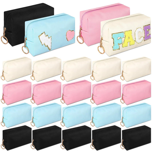 Chunful 24 Pcs Preppy Makeup Bag PU Leather Cosmetic Bag Bulk Makeup Plain Pouch Waterproof Toiletry Purse for Women Traveling Preppy Pencil Case Valentine's Day Gifts(Mixed Colors)