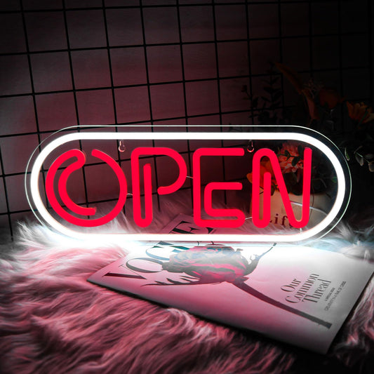 Neon Open Signs for Business,16.34"X 6.22" Led Open Signs Adjustable Brightness Neon Lights for Party Bar Salon Stores Hotel Wall Decor Powered by USB with ON/OFF Switch