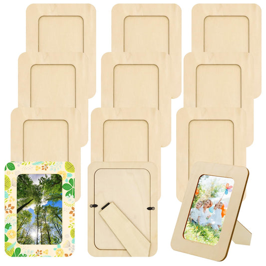 RYKOMO 12 Pieces DIY Wooden Picture Frames, Unfinished Solid Wood Photo Picture Frames for 4 x 6 in Photos, Standing Wooden Picture Frame for Valentine's Day Gift, Father's Day, Mother's Day DIY Crafts