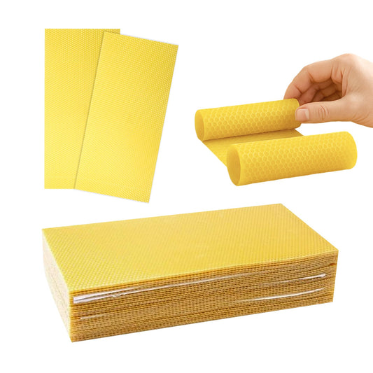 QalryXen 30Pcs Beeswax Foundation Sheets, Natural Honeycomb Wax Sheets for Beekeeping Frames, Easy to Roll for DIY Candle Making & Crafts, 7.7 × 16.3 Inch